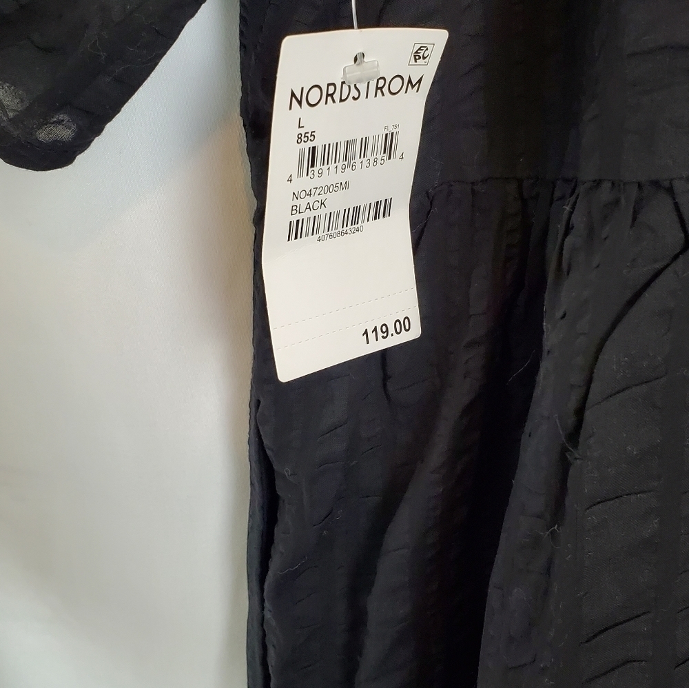 Nordstrom Black Puff Sleeve Linen Midi Dress in Size Large NWT - Picture 6 of 9